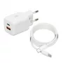 Caricabatterie USB IBOX ILUC42W 42W (max 33W), 1×USB-C PD3.0, 1×USB-A QC3.0, 100–240V, bianco