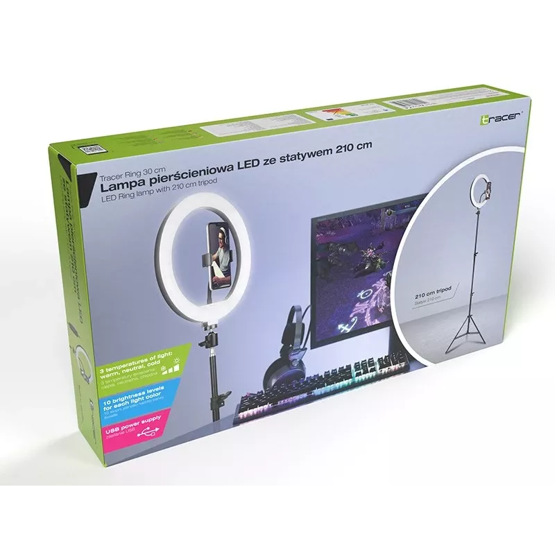 TRACER RING 30cm ring light con treppiede 210cm