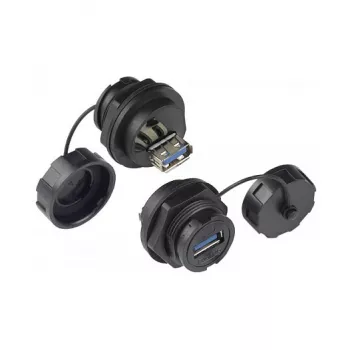 Alcasa IC04-U304 - USB A - nero - femmina - dritto - polibutilentereftalato (PBT) - polivinilcloruro (PVC) - IP65 - IP67 (IC04-U304)
