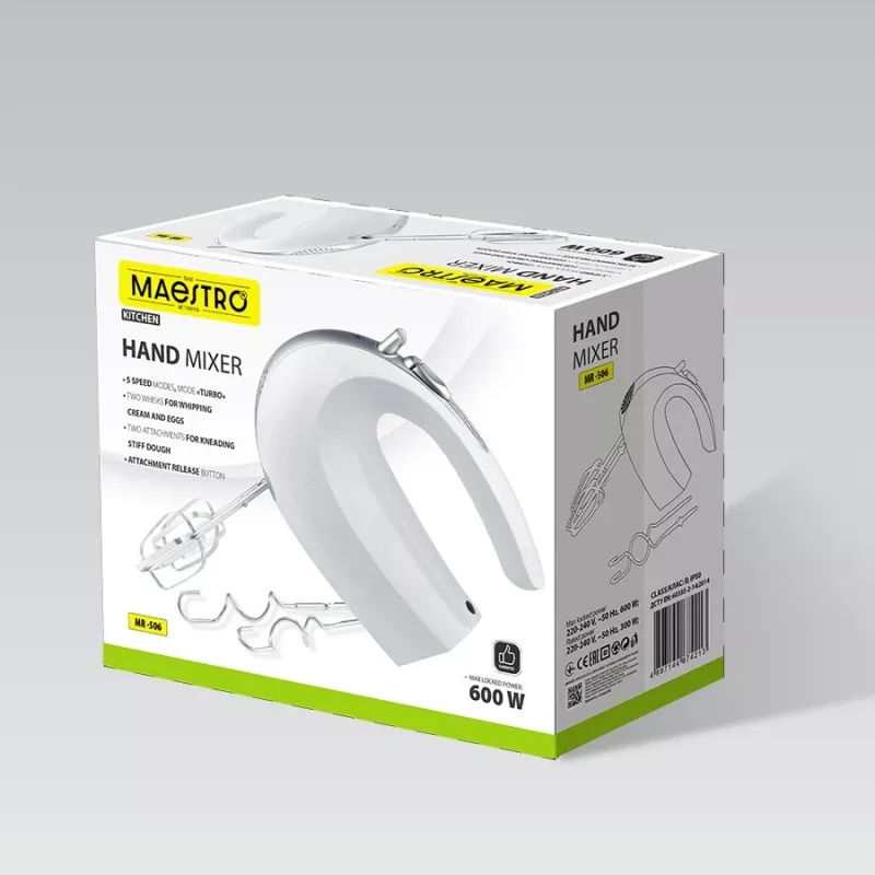 Frullatore a mano Maestro MR-506 – 2 velocità, bianco, frullatore da cucina compatto
