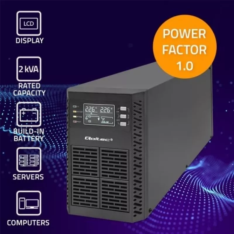Qoltec 52281 UPS (gruppo di continuità) doppia conversione (Online) 2 kVA 2000 W 3 uscite AC