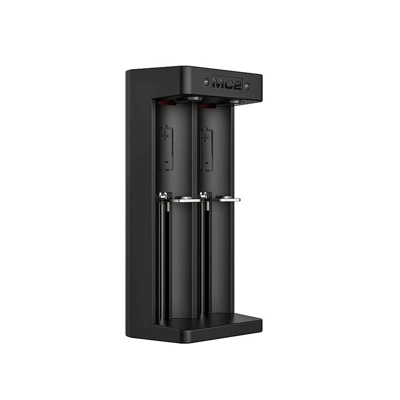 Caricabatterie per batterie Li-Ion XTAR a doppio slot per celle 18650, ingresso USB-C, 2 slot, nero, indicatori LED