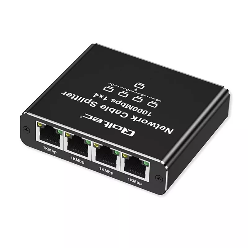 Mini switch Ethernet QOLTEC 52293 1x4 RJ45, splitter di rete unmanaged 1-in 4-out