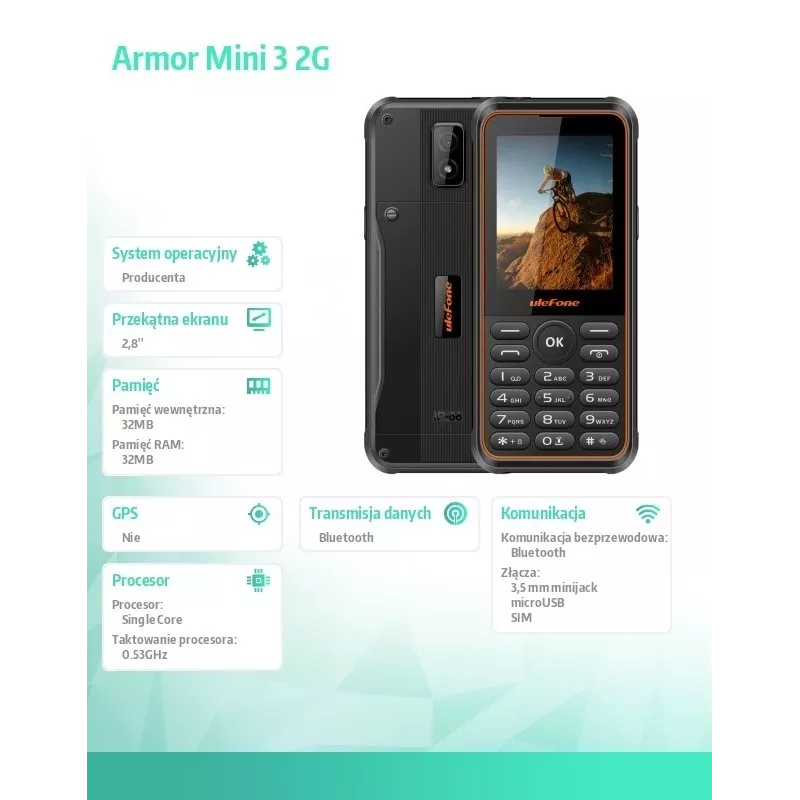 Telefono cellulare UleFone Phone Armor Mini 3 2G 2,8 pollici nero