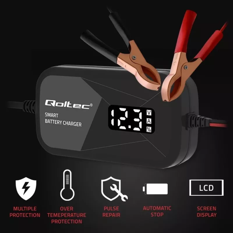 Caricabatterie QOLTEC 52492 12V 2A con controllo a microprocessore e rigenerazione celle