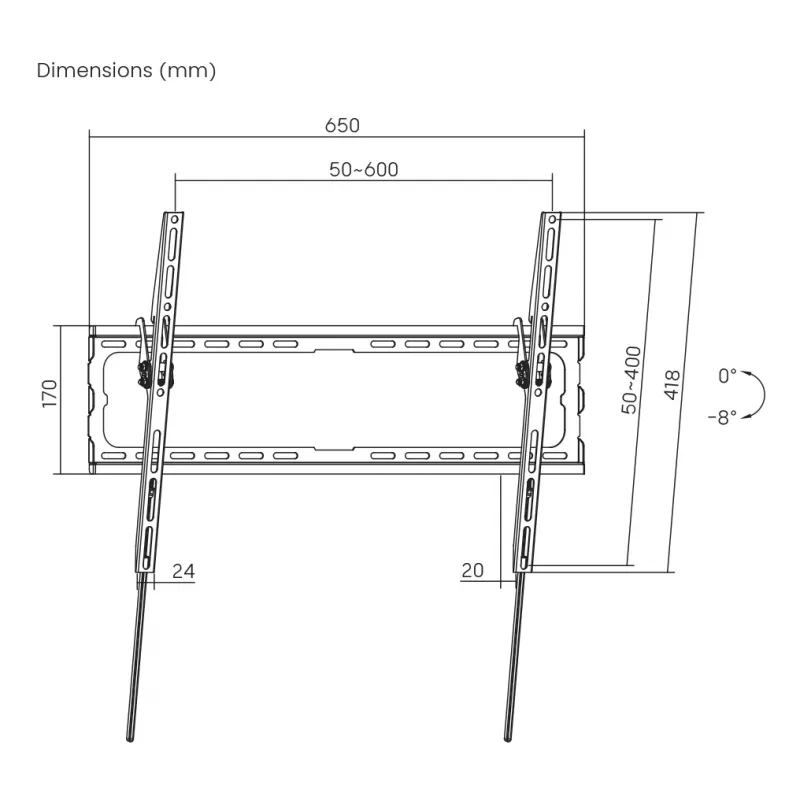 Supporto a parete per TV SBOX per schermi 37–70 pollici, inclinabile, carico max 45 kg, modello PLB-3446T-2