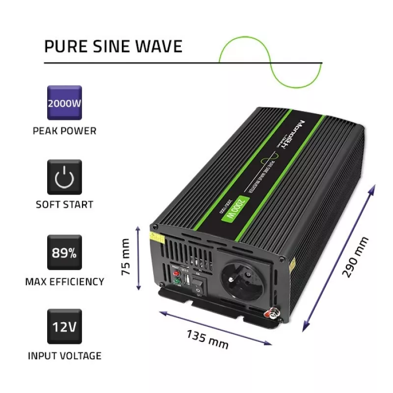 Qoltec Monolith 51934 inverter per auto, 2000 W, nero