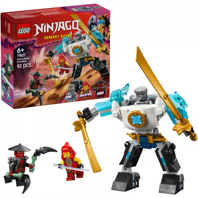 LEGO NINJAGO Set 71827 Mech armatura da combattimento di Zane, 92 pezzi, 2 minifigure, altezza 100 mm, età 6+