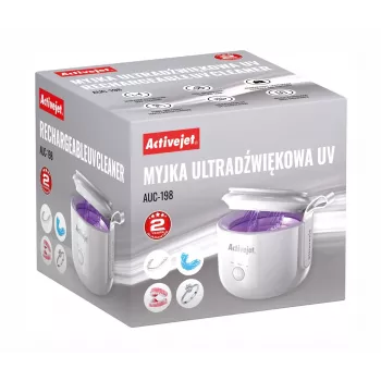 Pulitore a ultrasuoni ActiveJet AUC-198 — ricaricabile via USB, UV, 7,4 V, 106×107×89 mm