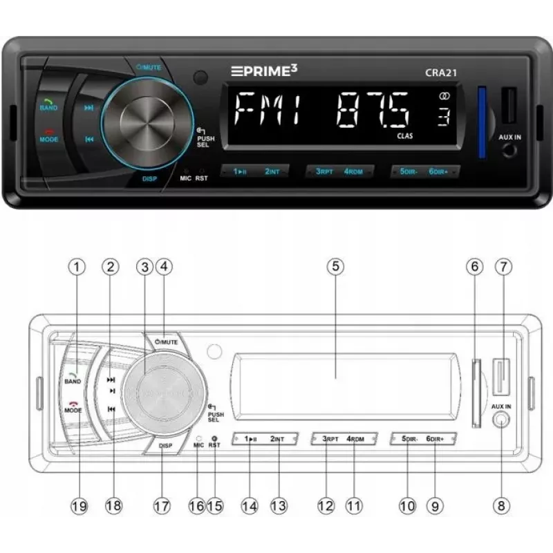 Ricevitore radio FM per auto PRIME3 CRA21 BT Bluetooth con sintonizzatore FM e connettività Bluetooth