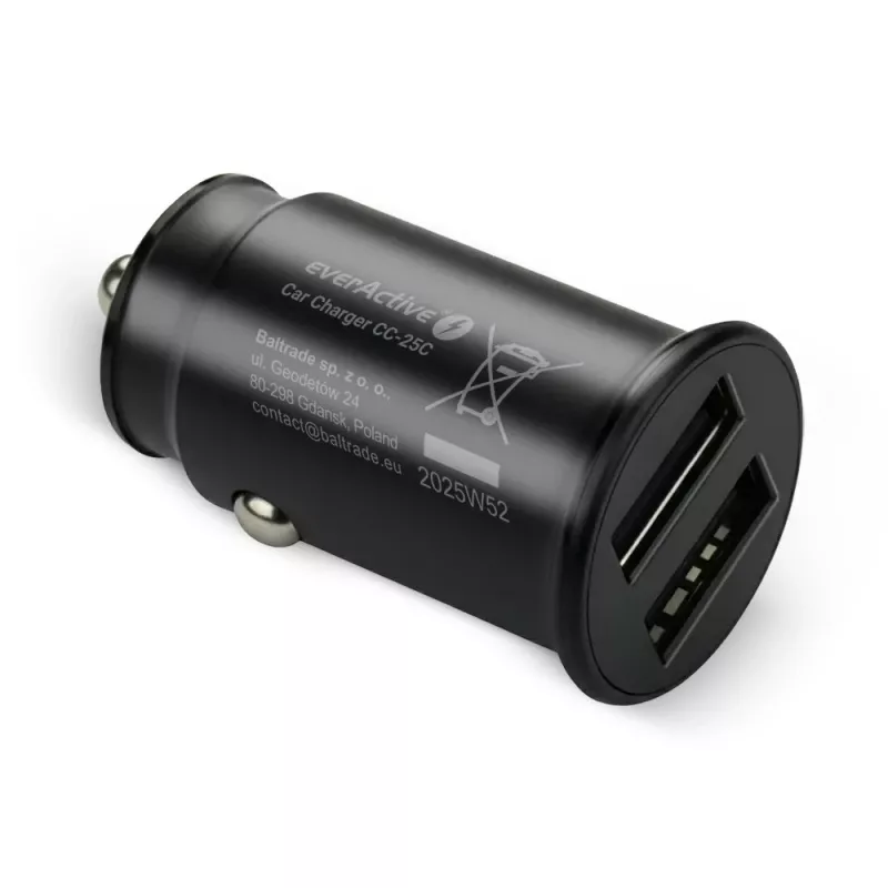 everActive CC-25C caricabatterie da auto, 2x USB 12 W, con cavo USB-C