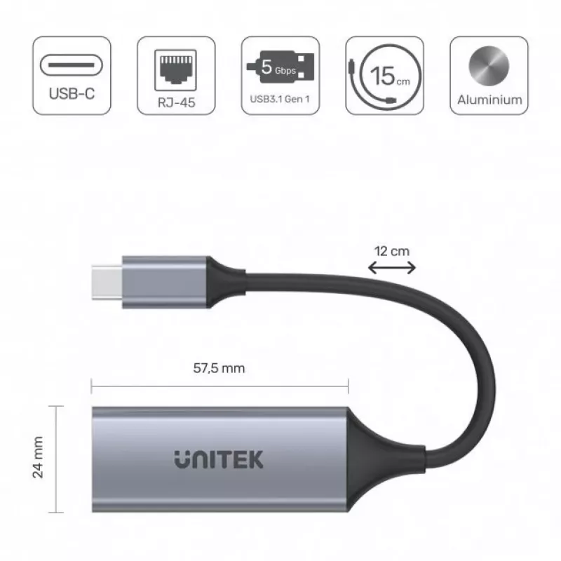 Scheda di rete Unitek U1312A, IEEE 802.3, grigio, cavo 0,5 m