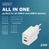 Caricabatterie USB AC DIGITUS 20W, 1x USB-C, 1x USB-A, ingresso 100–240V, bianco