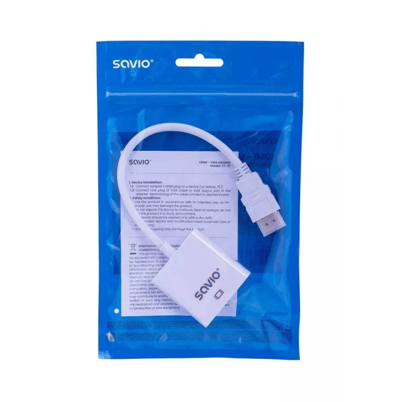 Savio CL-27B adattatore cavo video 0,1 m HDMI Type-A (standard) VGA (D-Sub) bianco