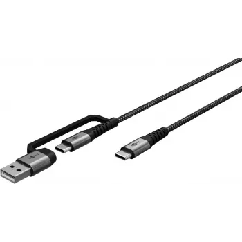 Cavo di ricarica USB-C WENTRONIC Goobay 2in1, 2 m, extra resistente, grigio spazio/argento
