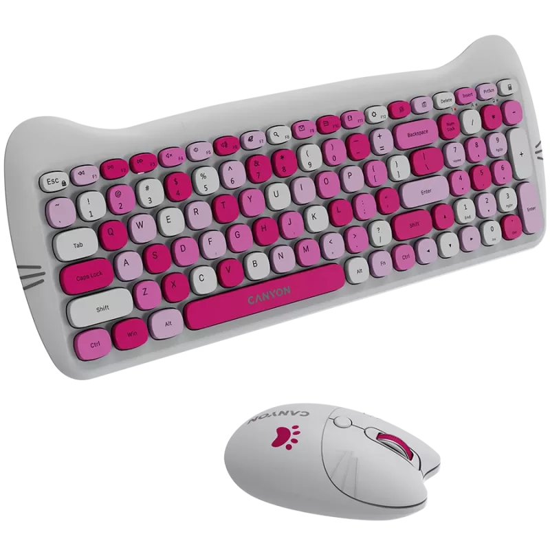 Set tastiera e mouse wireless CANYON HSET-W6 Pink Kitty Edition