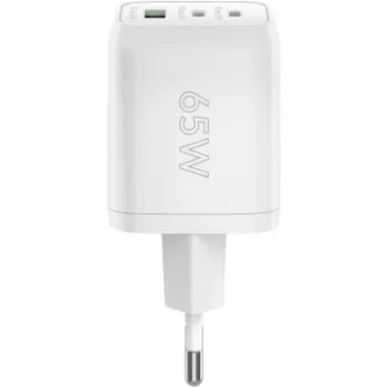 Caricabatterie rapido USB-C Nano, PD, GaN, 65 Watt (bianco, 1x USB-A, 2x USB-C PD, Charge 3.0)