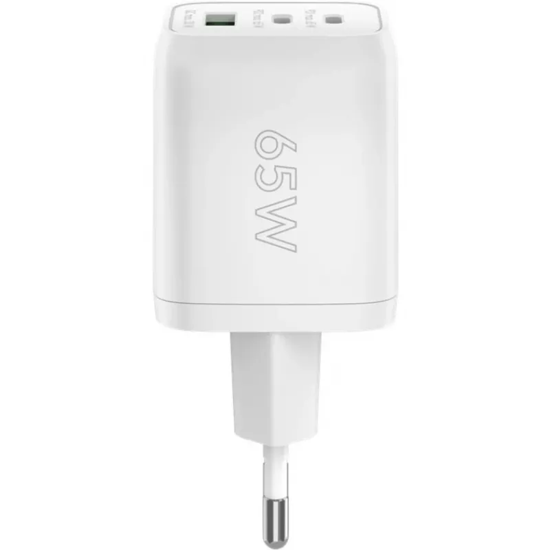 Caricabatterie rapido USB-C Nano, PD, GaN, 65 Watt (bianco, 1x USB-A, 2x USB-C PD, Charge 3.0)