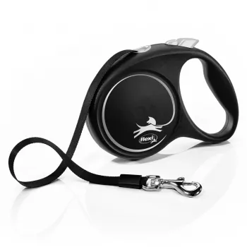 Flexi Black Design M, guinzaglio a rotella con nastro, 5 m, per cani di taglia media (10–25 kg), carico max 20 kg