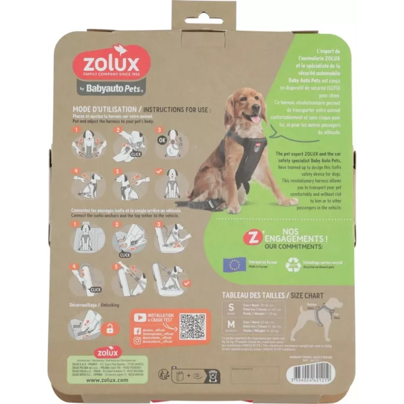 Pettorina per cani ZOLUX TRAVEL SAFE S — taglia S, nero