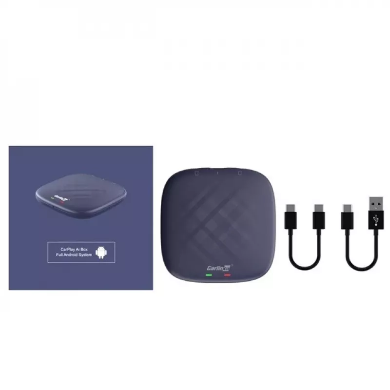 CARLINKIT Adattatore Wireless AI Box con Android 13 – 8 GB + 128 GB per autoradio originali con CarPlay, blu