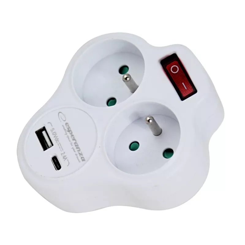 Splitter elettrico Esperanza ELK311W 2 prese GN. USB-C USB-A IN. bianco