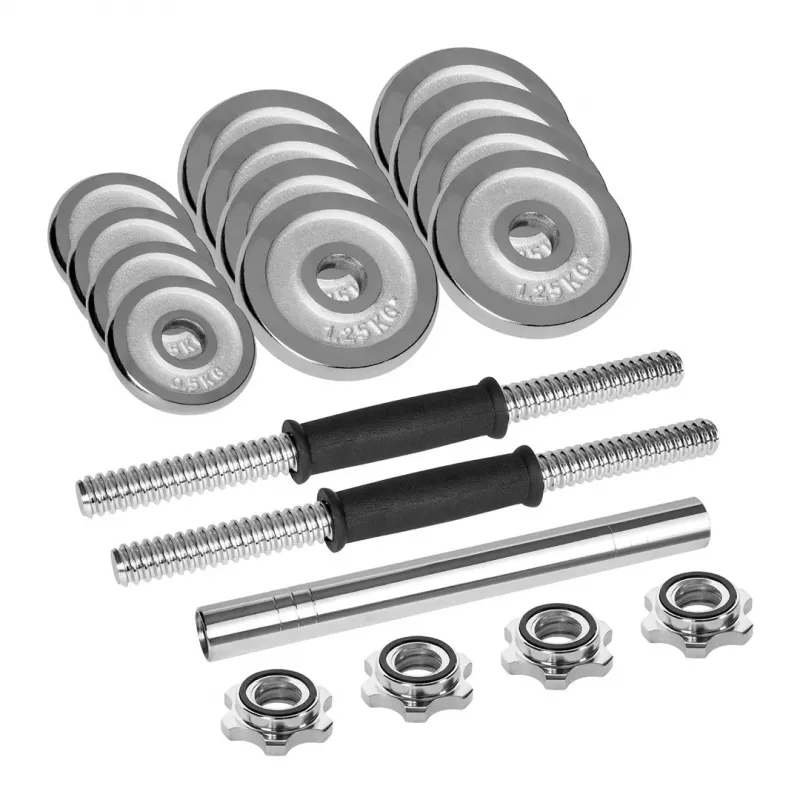 REBEL ACTIVE Chrome manubri regolabili in valigetta 15 kg con barra per bilanciere