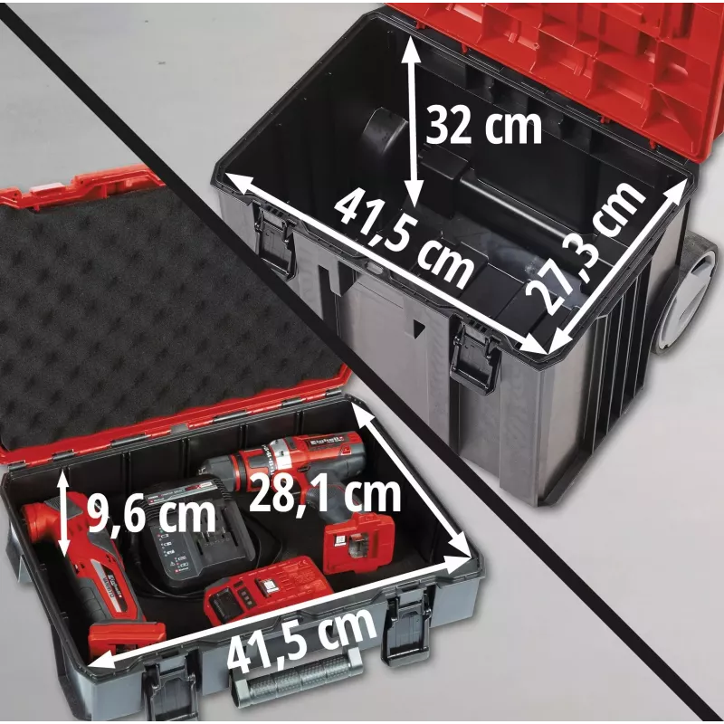 Valigetta per attrezzi Einhell E-Case Tower nero rosso polipropilene resistente al calore protezione dagli schizzi