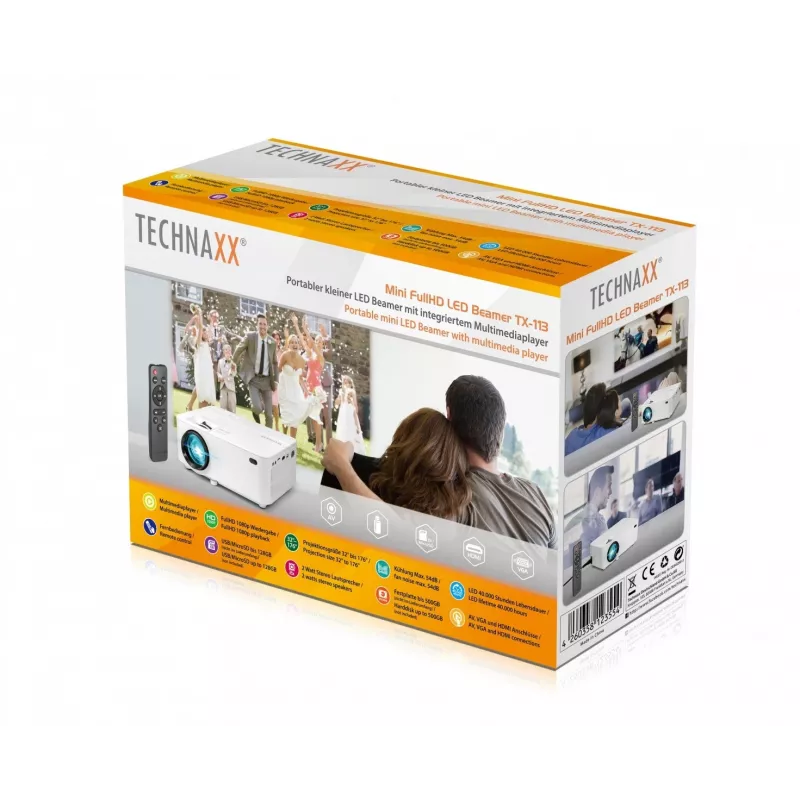 Proiettore standard throw Technaxx TX-113 1800 ANSI Lumen LED 800x480 bianco