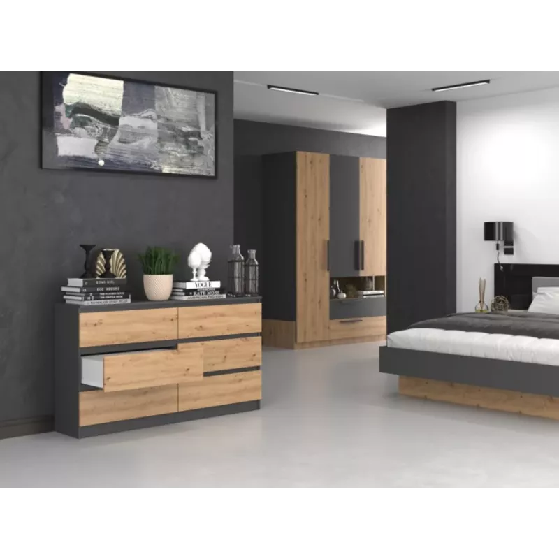 Cassettiera Top e Shop M6 140 ANT/ART, 6 cassetti, antracite rovere, 1380×750×400 mm