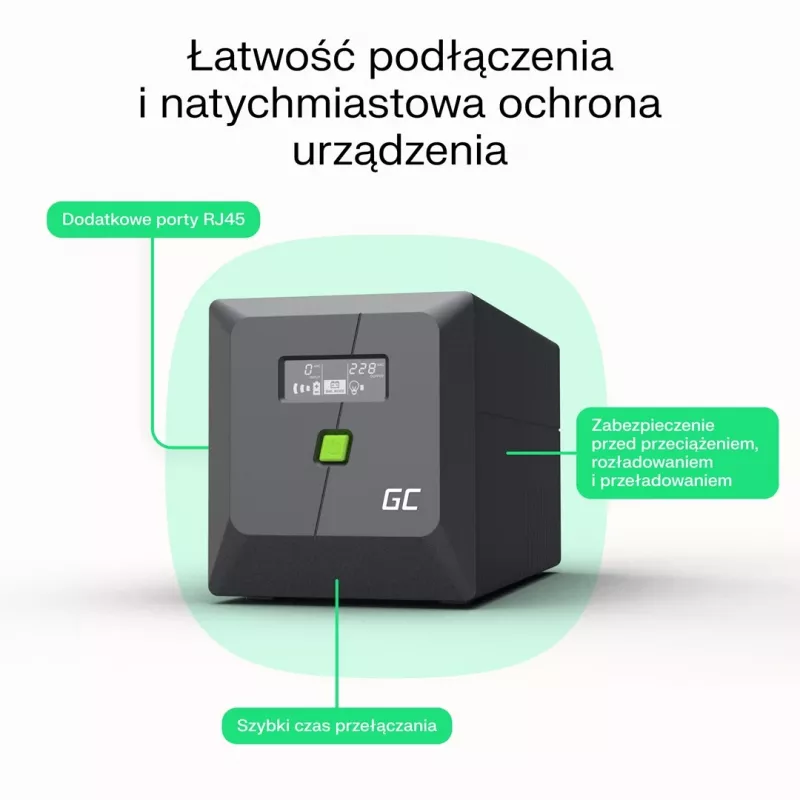 UPS Line-Interactive 2 kVA 1200 W, Green Cell, 4 uscite AC, USB, 12 V 9 Ah VRLA (tower)