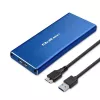 Case per SSD QOLTEC 51832 — esterno M.2 SATA, USB 3.0, fino a 2 TB, blu, supporta unità da 30 mm, 4 slot