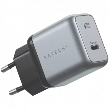 Caricabatterie per dispositivi mobili Satechi ST-UC30WCM-EU — alimentatore AC universale per interni con 1× USB-C, nero/argento