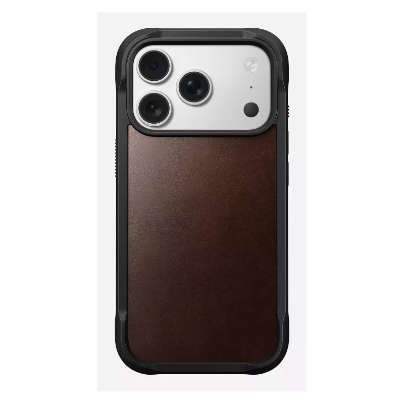 Custodia per smartphone Nomad Rugged Leather Case per iPhone 17 Pro, 6,3 pollici (16 cm), marrone, pelle/TPU/alluminio
