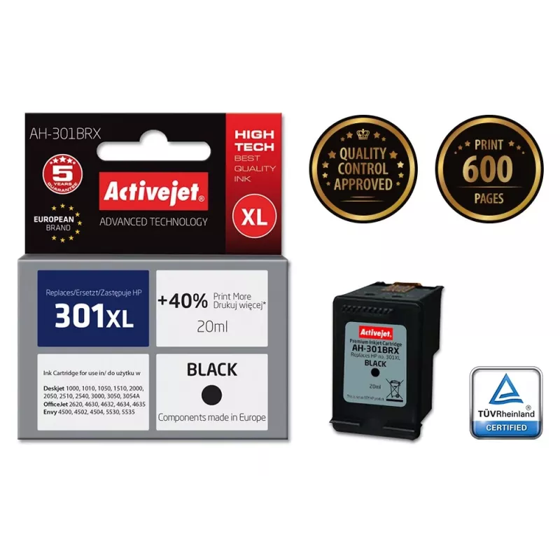 Activejet AH-301BRX inchiostro (compatibile con HP 301XL CH563EE; Premium; 20 ml; nero)
