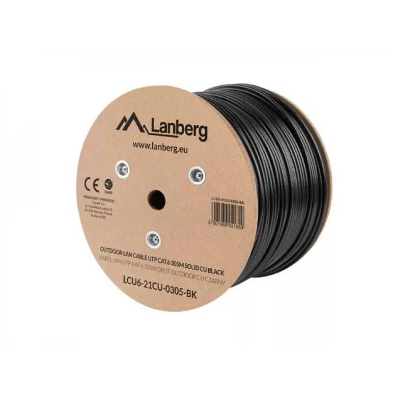 Cavo di rete Lanberg LCU6-21CU-0305-BK nero 305 m Cat6 U/UTP (UTP) per esterni