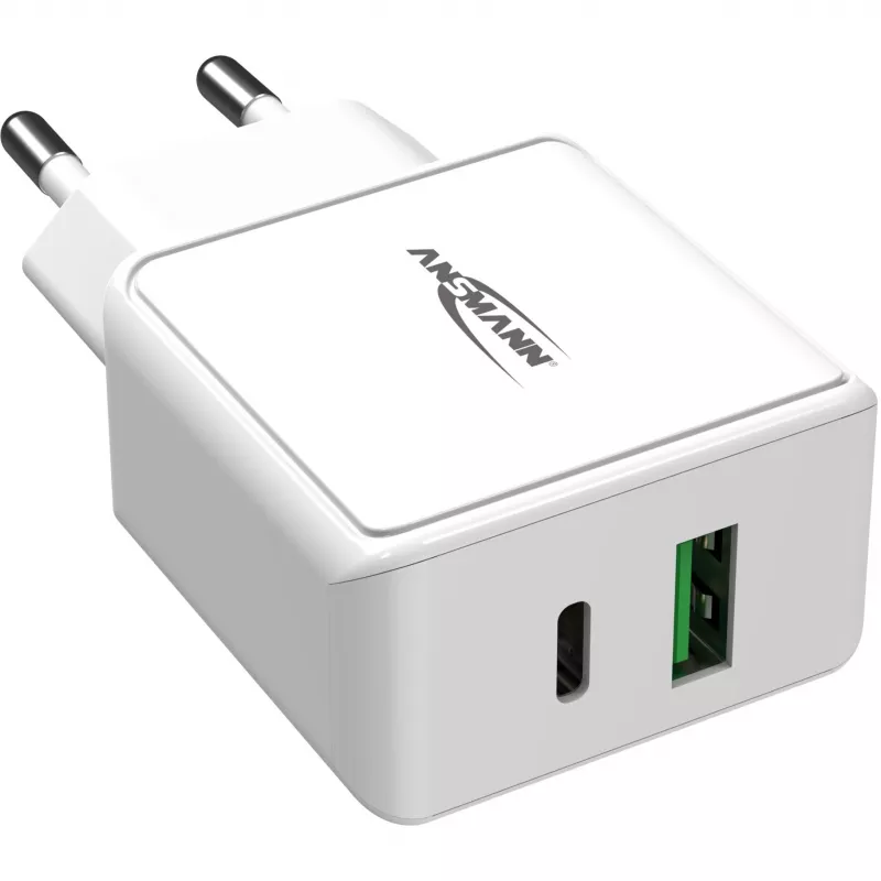 ANSMANN HC218PD - alimentatore - 18 Watt - 3000 mA - PD, QC 3.0 - 2 porte di uscita (USB, USB-C) - bianco (1001-0111)