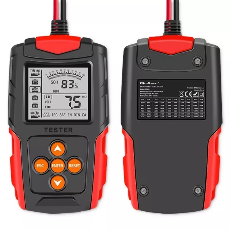 Qoltec 52484 tester digitale LCD per batterie | 12V | 24V | 3Ah-200Ah