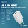 Caricabatterie USB GaN AC da interno DIGITUS DA-10301 — 30W, 1× USB-C, 1× USB-A, 100–240V, bianco