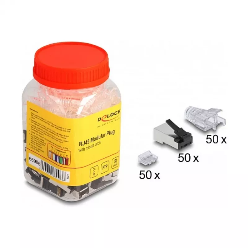 Connettore modulare RJ45 DeLOCK Cat.6 50 pz. set con leva di sblocco robusta