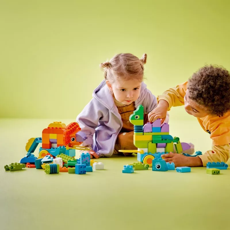 Giocattolo da costruzione LEGO DUPLO 10451 Dinosauri su ruote set 3-in-1, 108 pezzi, età 3+, altezza 220 mm