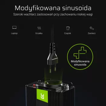 Convertitore di tensione Green Cell INV04DE, ingresso 24 V, uscita 230 V, 500 W, 50 Hz, alimentatore universale, nero