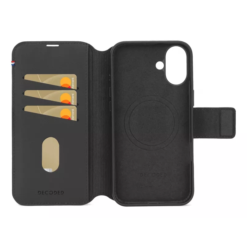Custodia in pelle per iPhone 16, nero