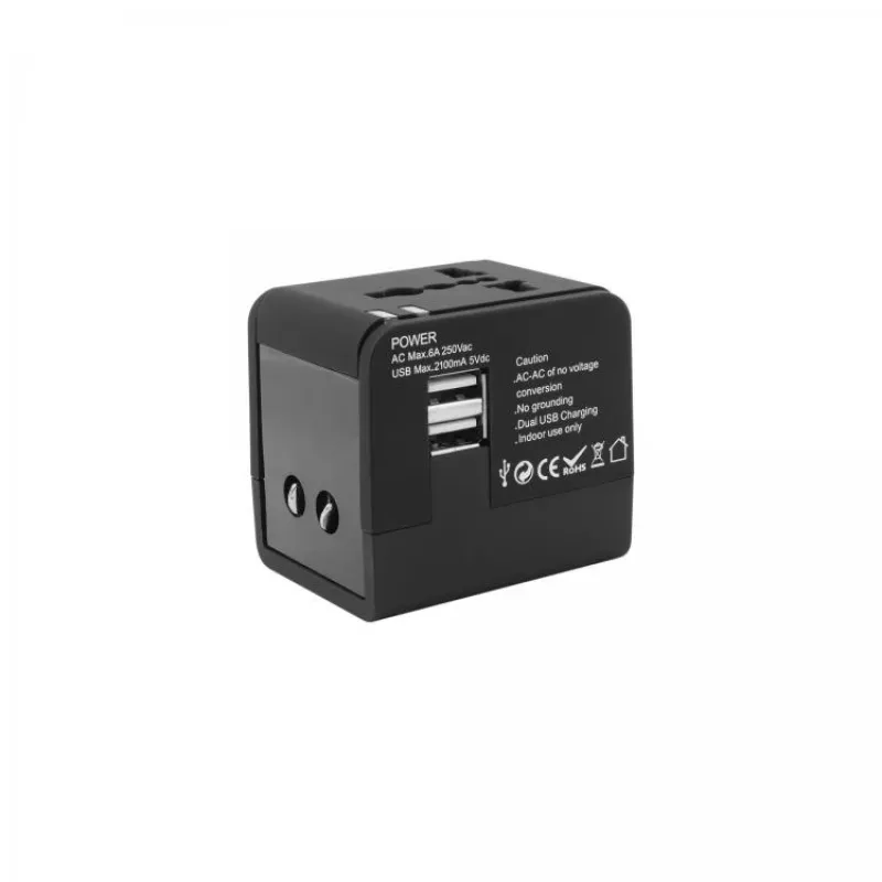 Adattatore da viaggio SBOX TA-23 con caricabatterie dual-USB e compatibilità universale delle spine