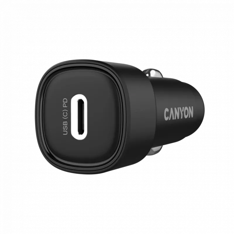 Caricabatterie da auto CANYON OnDrive 30 PD 30W USB-C nero – alimentatore USB-C per veicoli, 30W PD