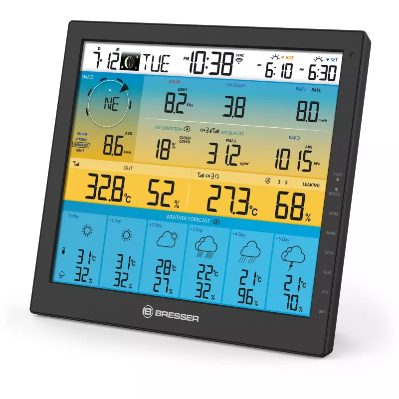 Bresser 7003220 Weather Center 7-in-1 Solar 6-Day 4cast Pro SF stazione meteo digitale, LCD, nera