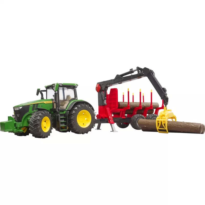 BRUDER John Deere 7R 350 con rimorchio forestale e 4 tronchi