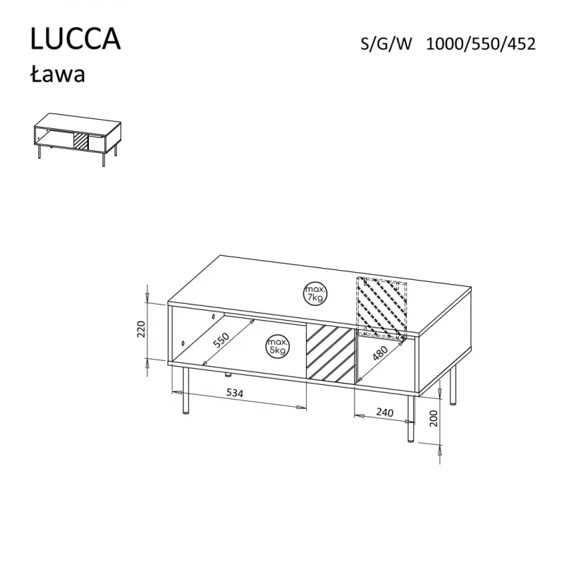 Tavolino Cama Meble LUCCA 1000×550×460 mm rettangolare nero