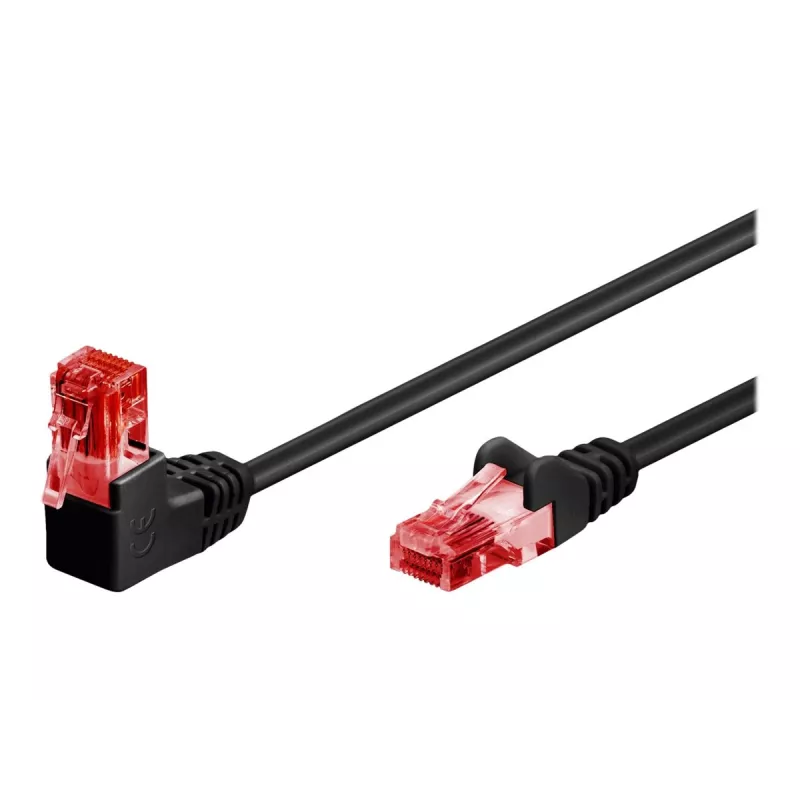 Cavo patch Goobay CAT 6 1x 90° angolare, U/UTP, nero, 1 m - linguetta di blocco in alto, miscela di rame CCA (51515)