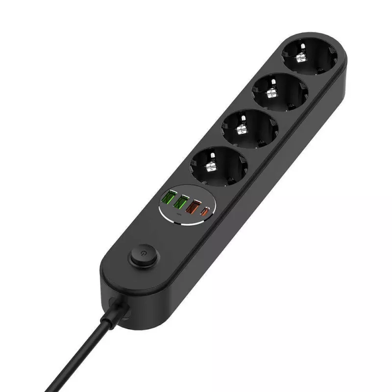 Ciabatta ColorWay CW-CHE44PDB — 4 prese AC, 2 porte USB